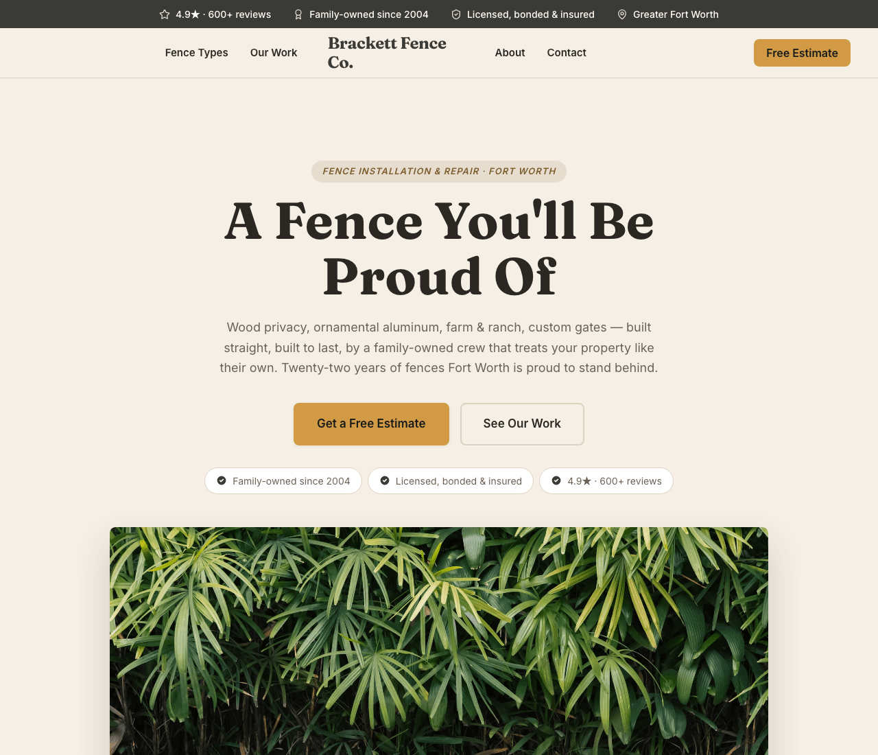 Brackett Fence Co. — Fence Company Template website design you can build with Zarla