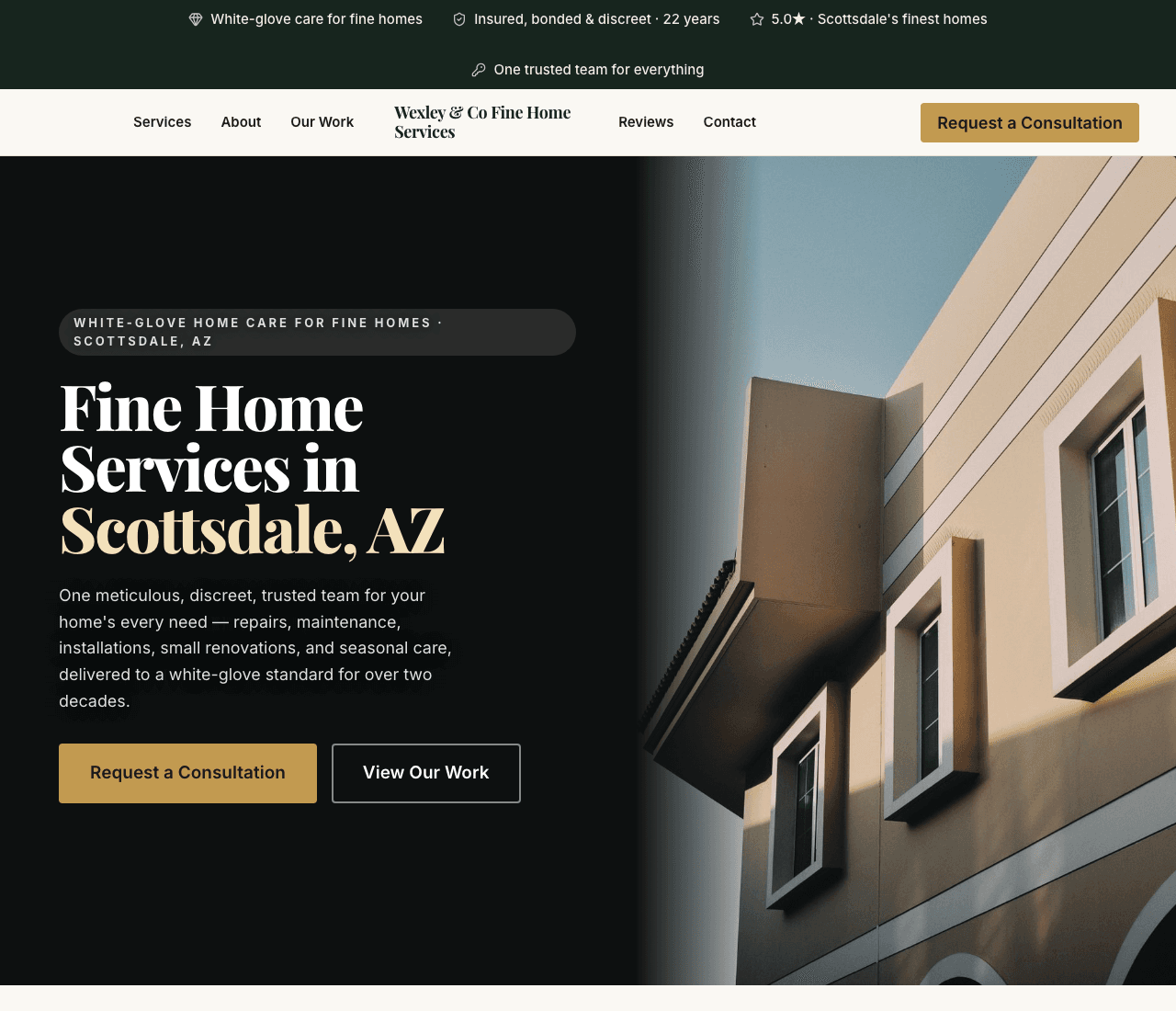 Wexley & Co Fine Home Services — Fine Home Services website design you can build with Zarla