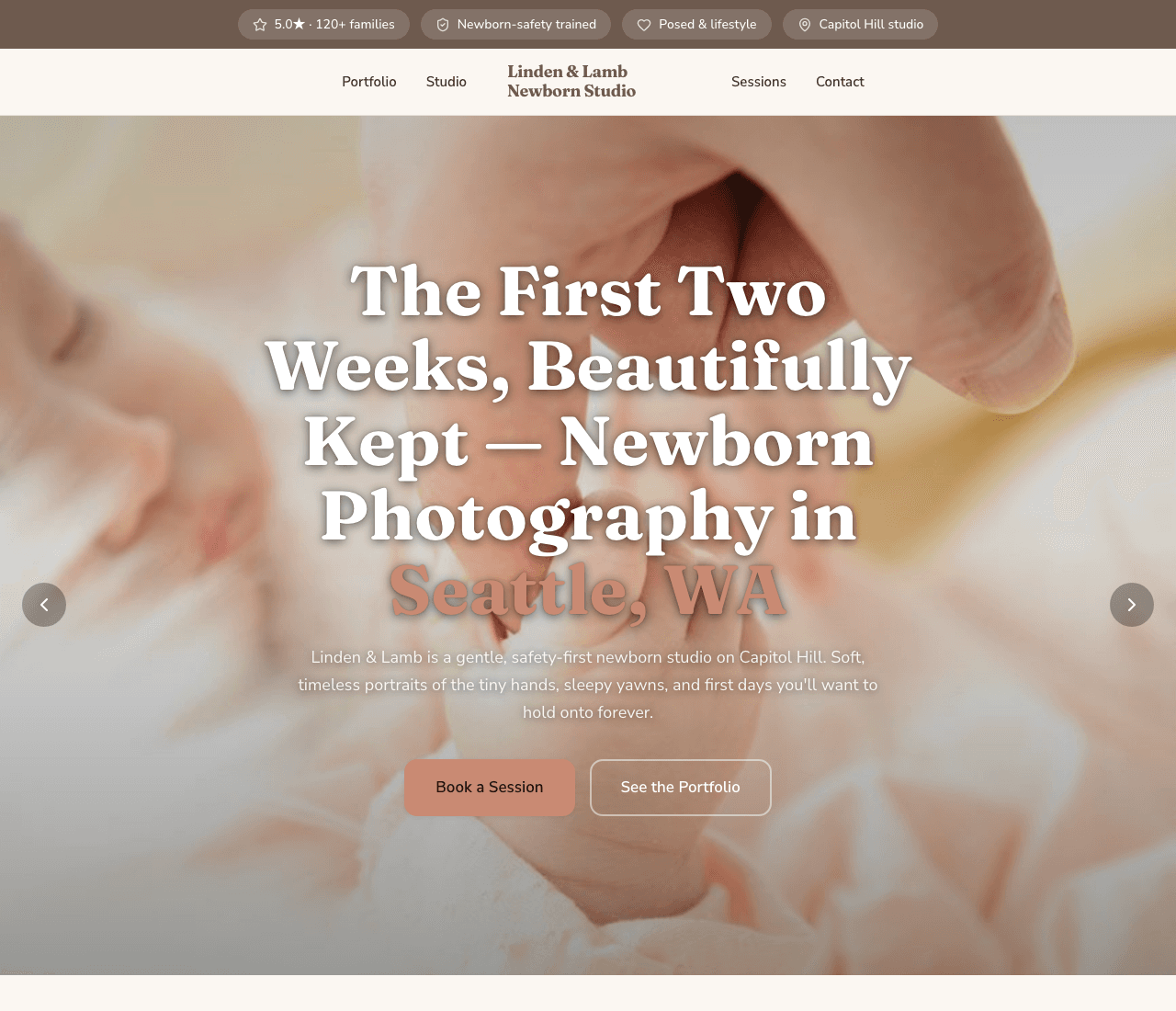 Linden & Lamb Newborn Studio — Newborn Studio Template website design you can build with Zarla