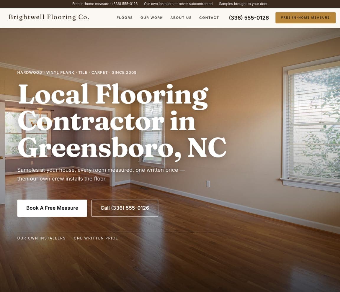 Brightwell Flooring Co. — Flooring Contractor website design you can build with Zarla