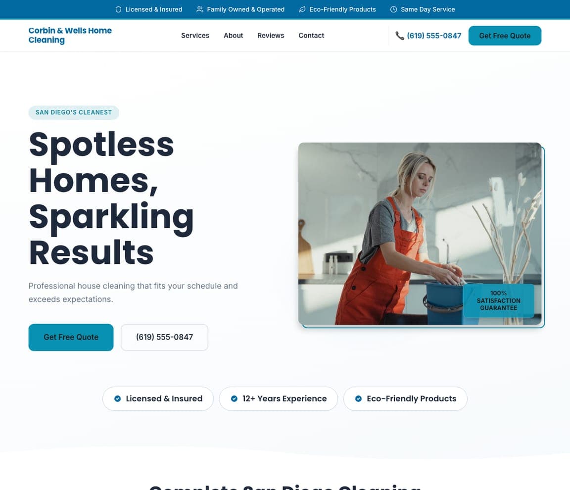 Corbin & Wells Home Cleaning — House Cleaning website design you can build with Zarla