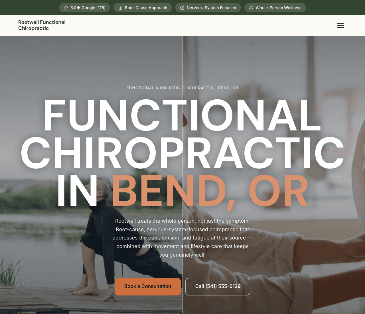Rootwell Functional Chiropractic — Functional Care Template website design you can build with Zarla