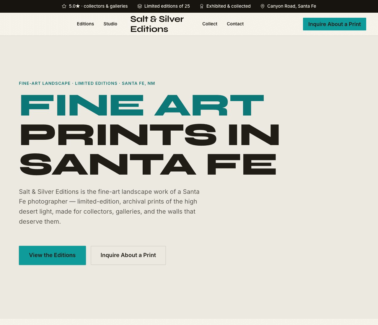 Salt & Silver Editions — Fine Art Photography website design you can build with Zarla