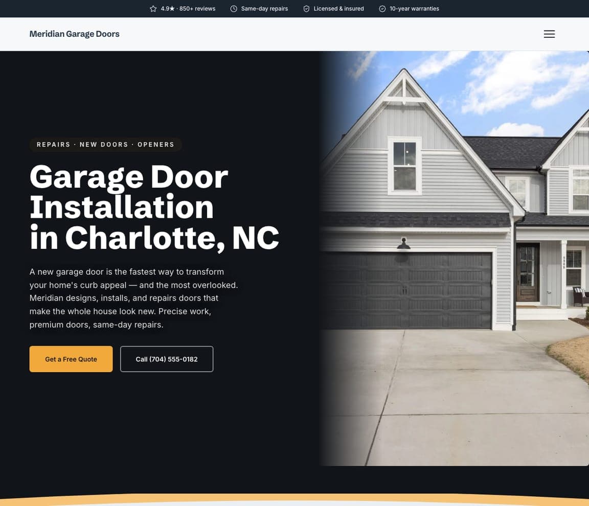 Meridian Garage Doors — Garage Door Installer website design you can build with Zarla