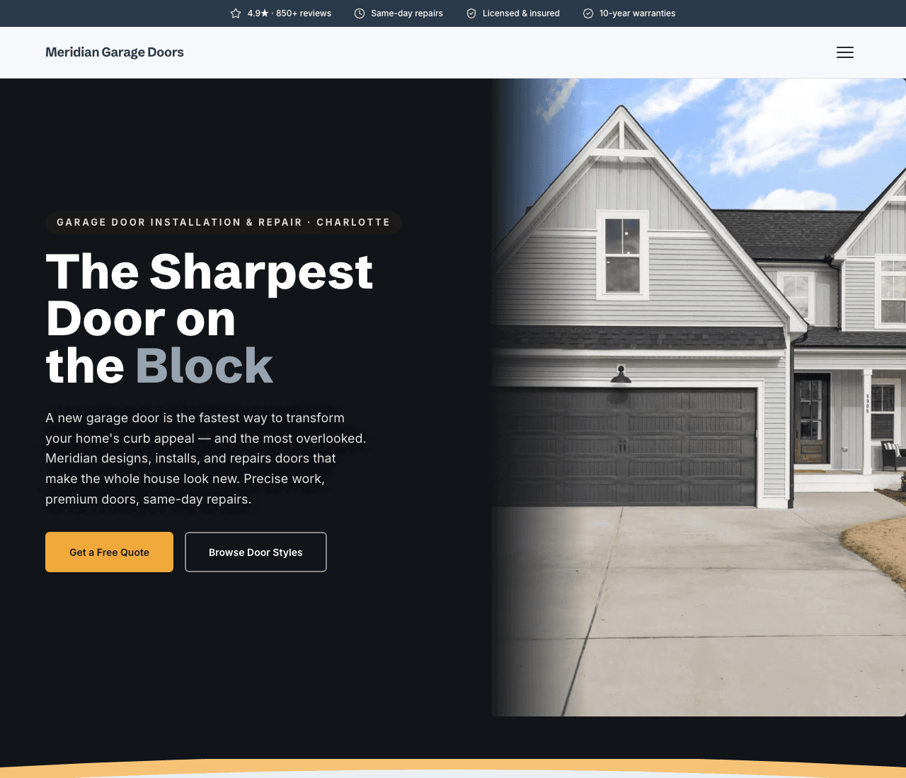 Meridian Garage Doors — Garage Door Installer website design you can build with Zarla