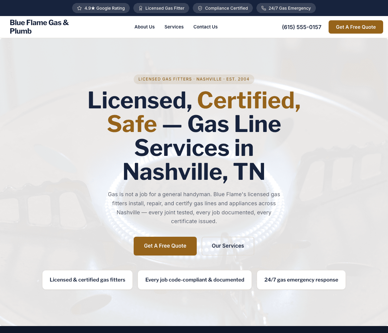 Blue Flame Gas & Plumb — Gas Fitting website design you can build with Zarla
