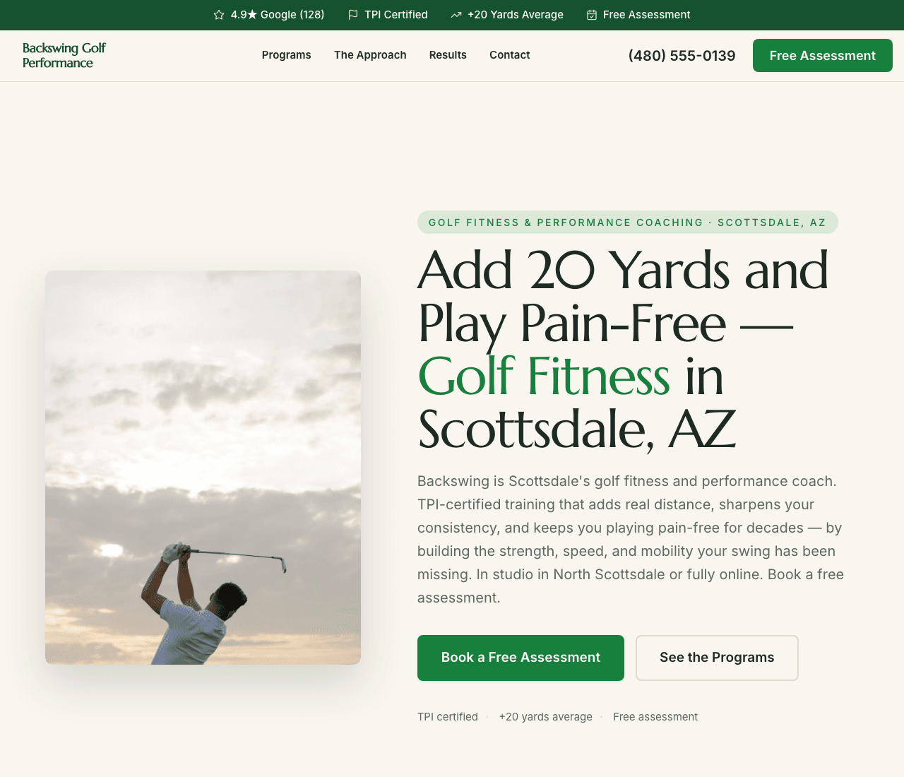 Backswing Golf Performance — Golf Coaching Template website design you can build with Zarla