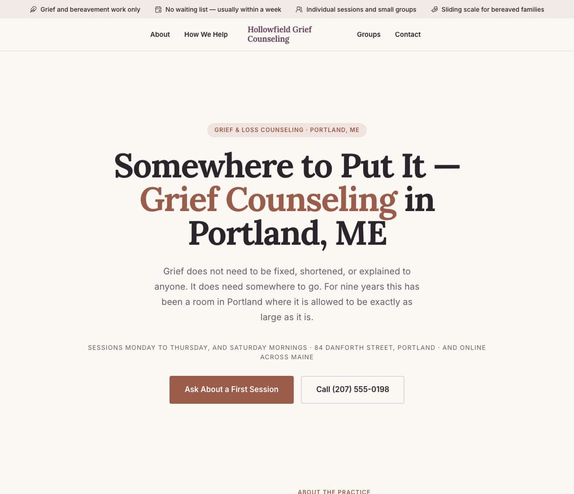 Hollowfield Grief Counseling — Grief Counseling website design you can build with Zarla