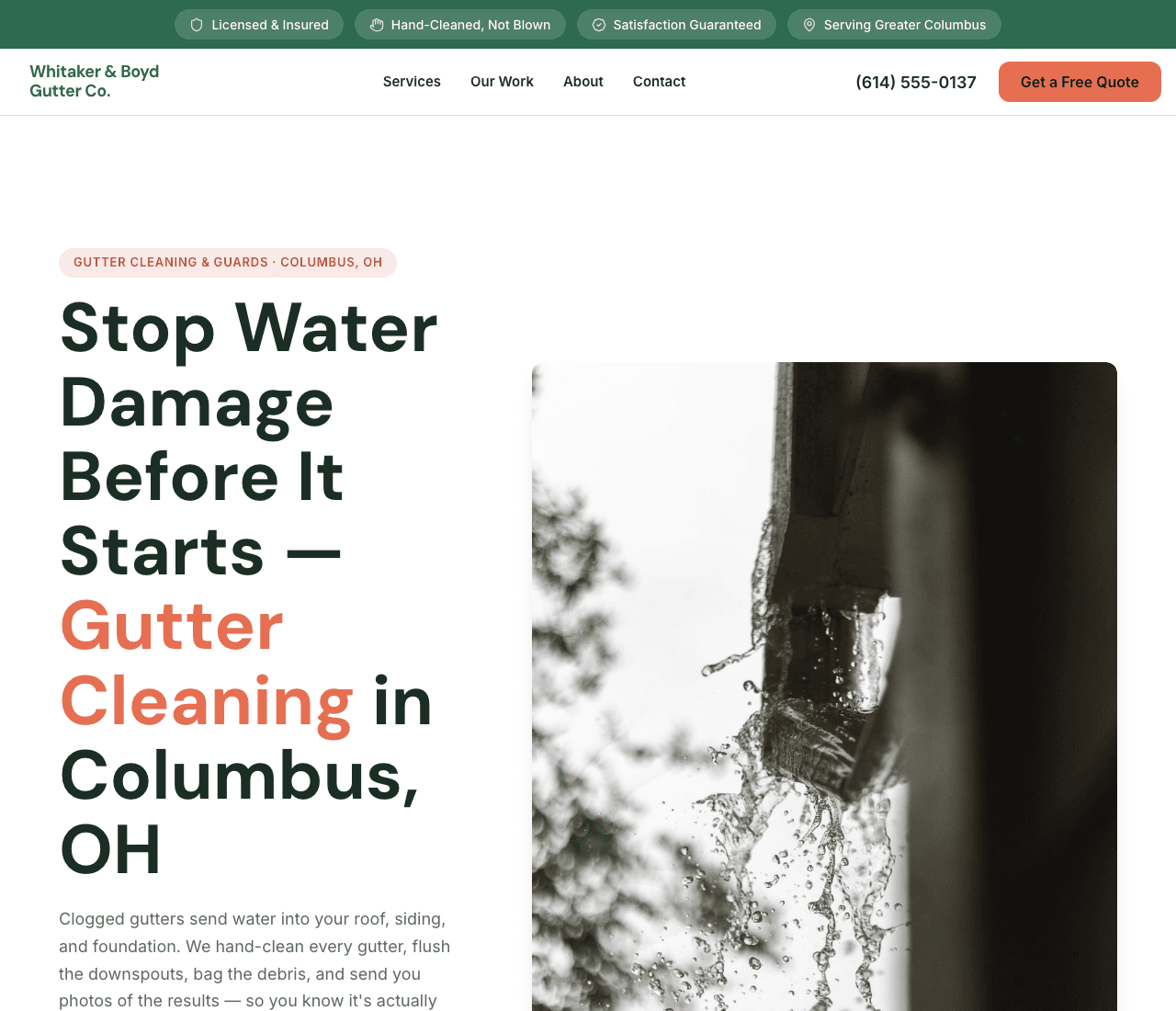 Whitaker & Boyd Gutter Co. — Gutter Cleaning Template website design you can build with Zarla