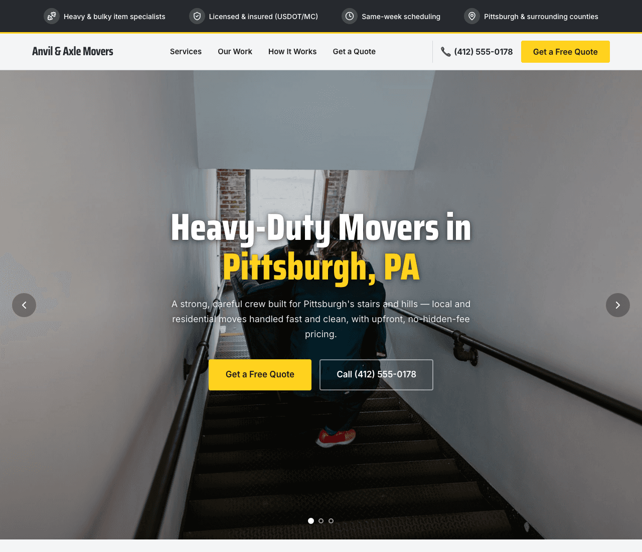 Anvil & Axle Movers — Heavy Haul Template website design you can build with Zarla