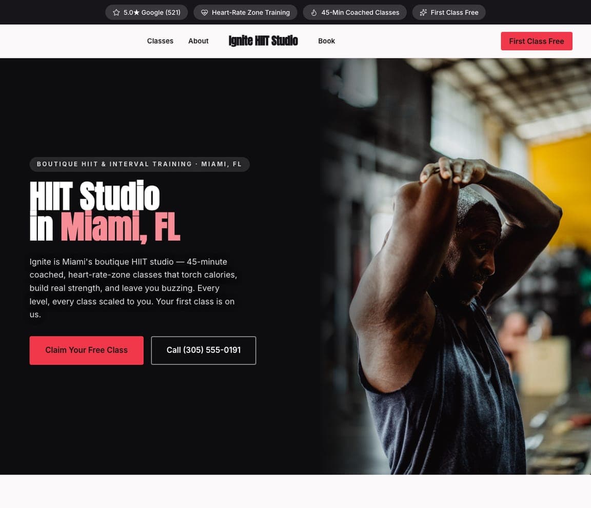 Ignite HIIT Studio — HIIT Studio website design you can build with Zarla