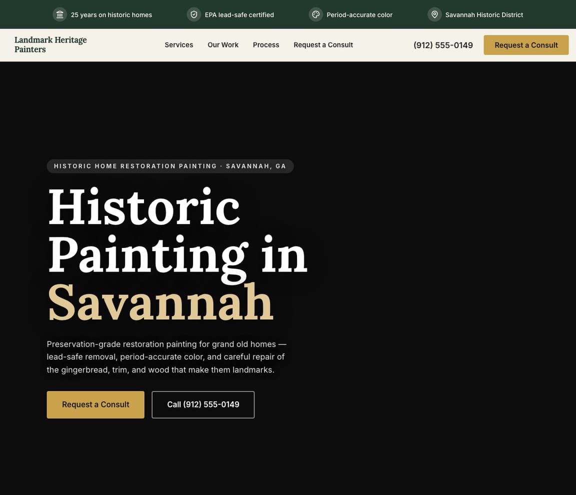 Landmark Heritage Painters — Historic Restoration website design you can build with Zarla