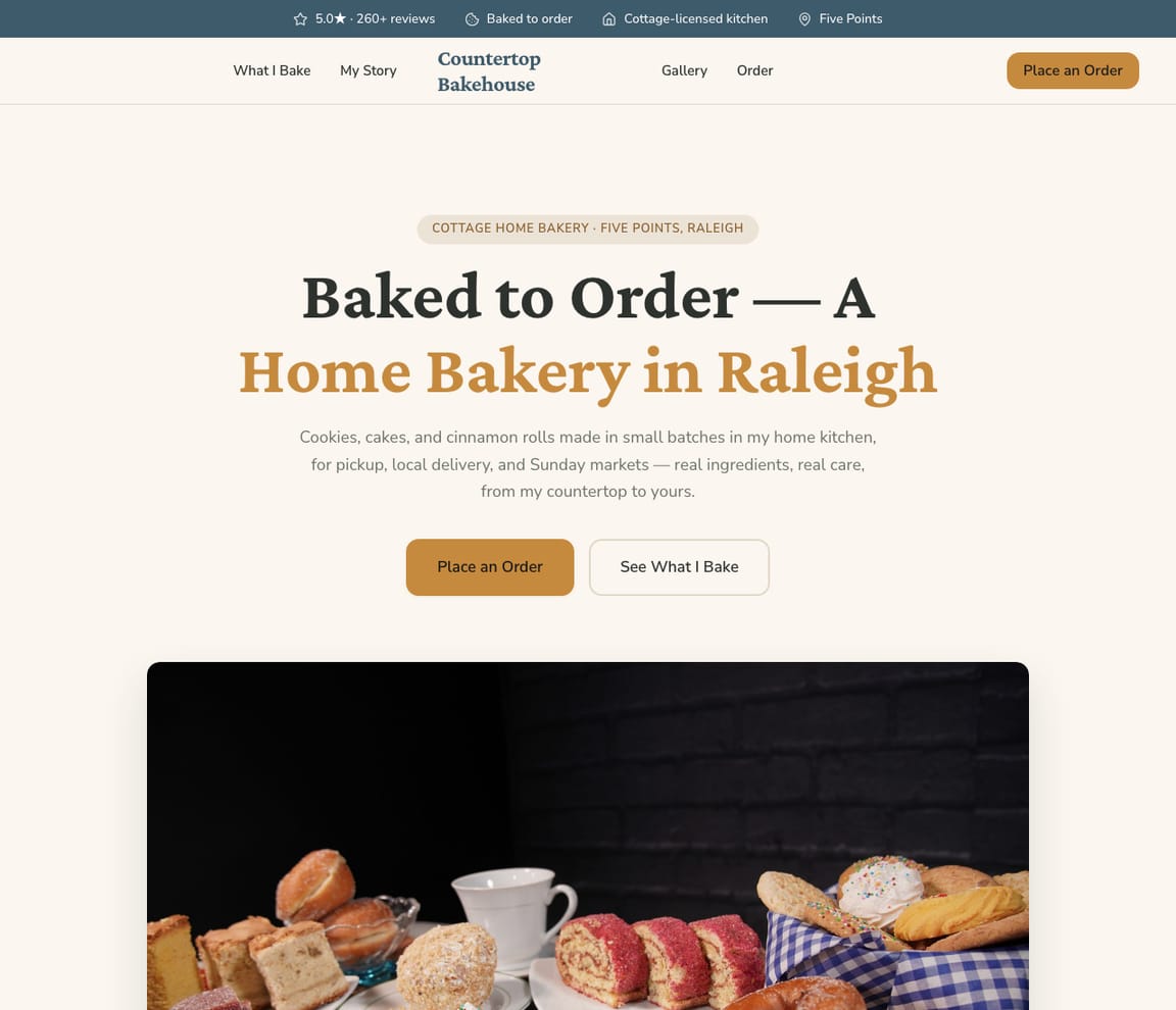 Countertop Bakehouse — Home Bakery website design you can build with Zarla