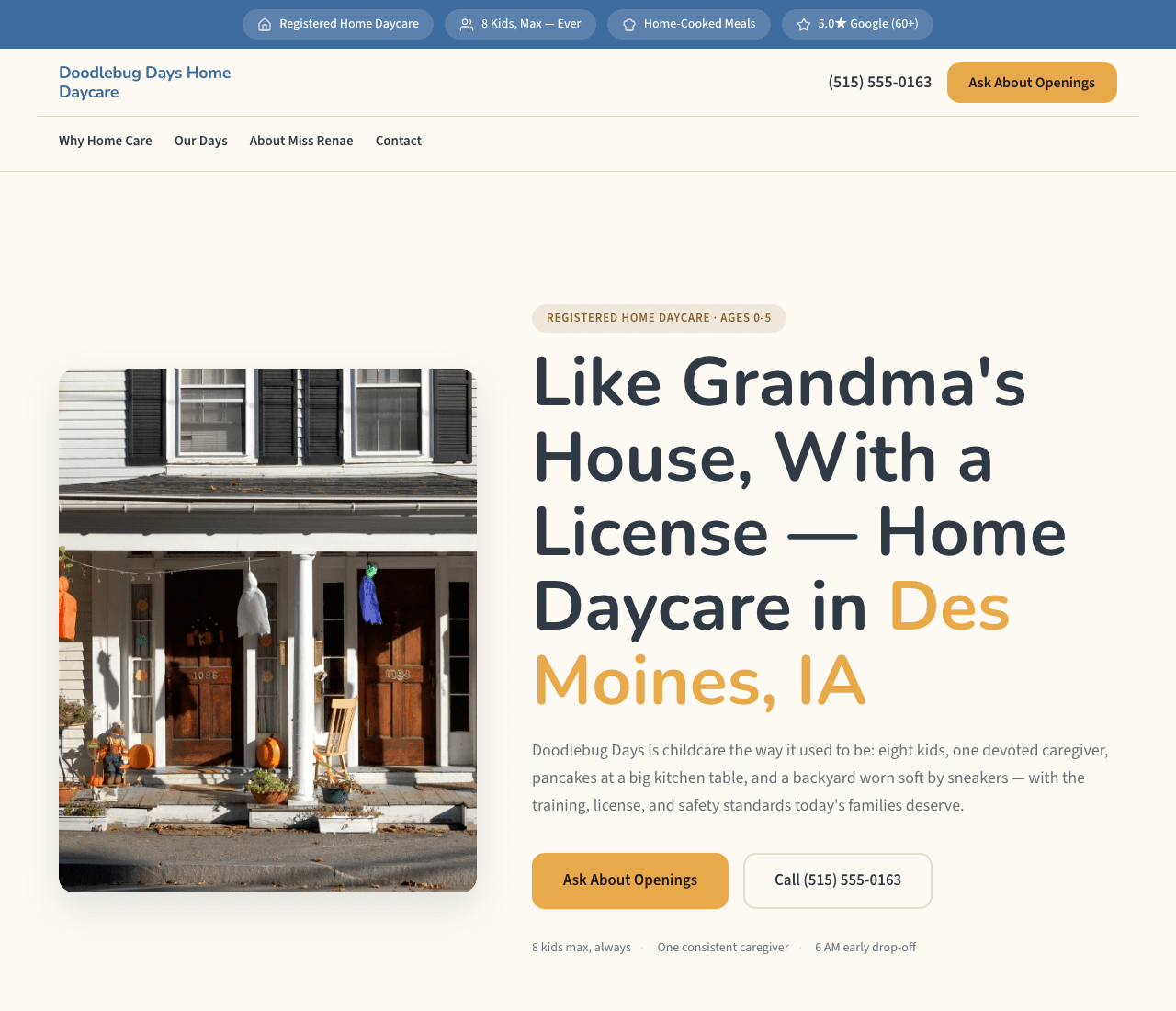 Doodlebug Days Home Daycare — Home Daycare website design you can build with Zarla