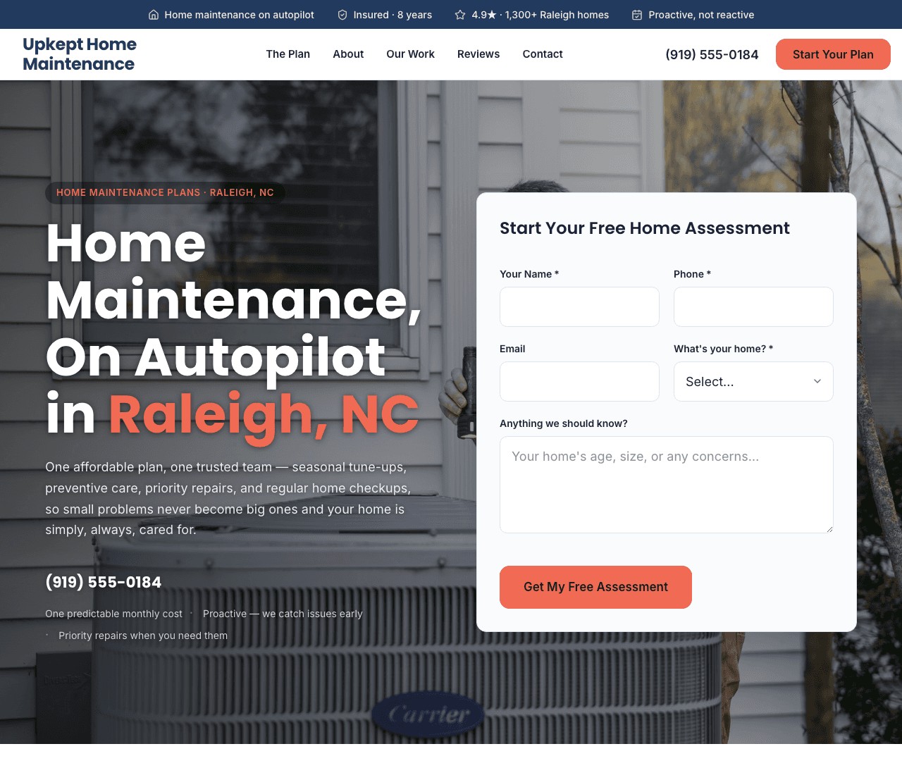 Upkept Home Maintenance — Maintenance Plans website design you can build with Zarla