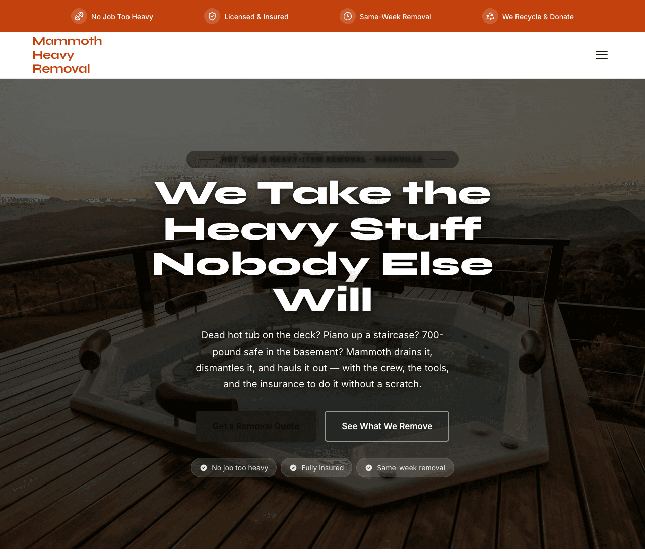 Mammoth Heavy Removal — Heavy & Large-Item Removal website design you can build with Zarla