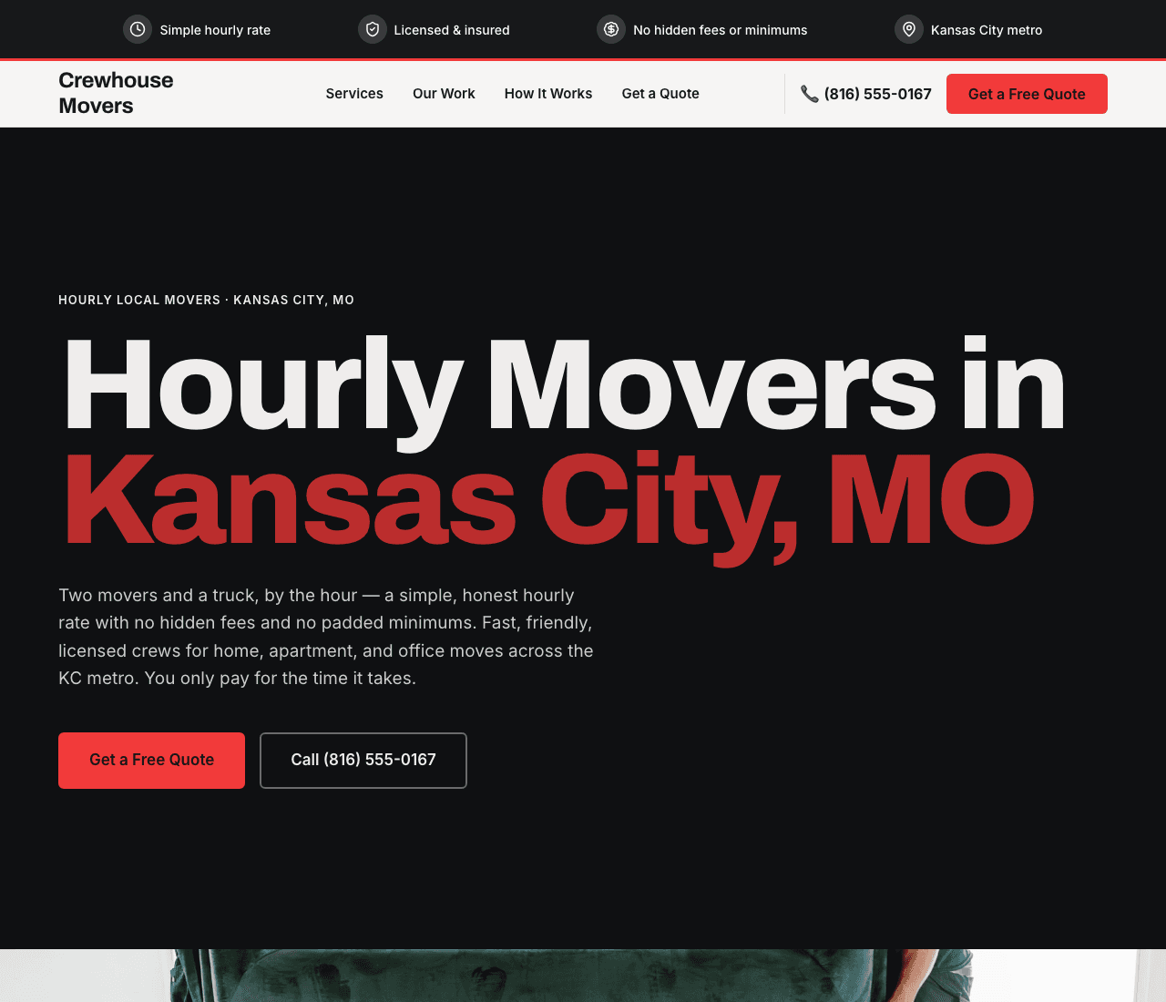 Crewhouse Movers — Hourly Movers Template website design you can build with Zarla