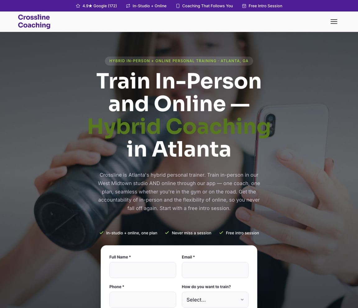 Crossline Coaching — Hybrid Coaching Template website design you can build with Zarla