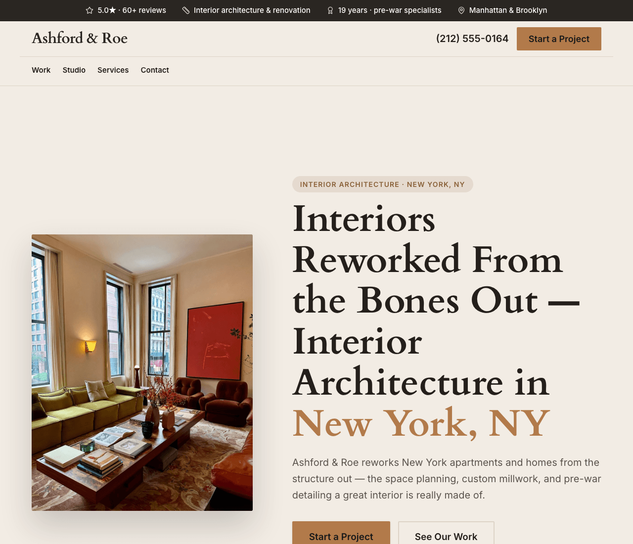 Ashford & Roe — Interior Architect website design you can build with Zarla