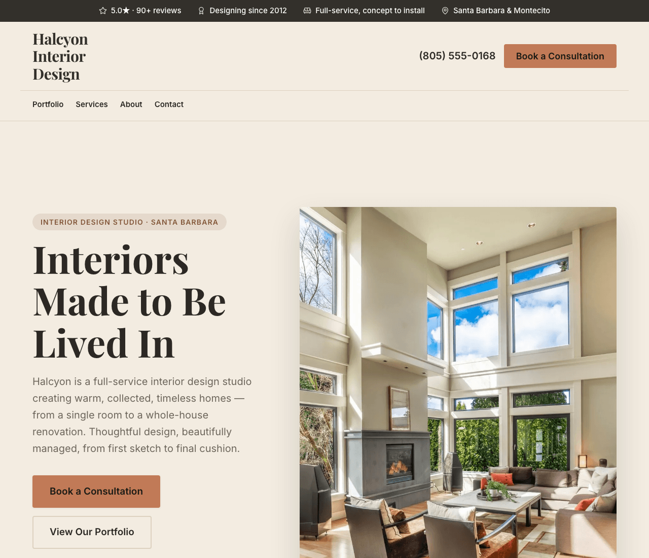 Halcyon Interior Design — Interior Design website design you can build with Zarla