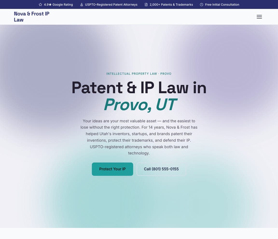 Nova & Frost IP Law — IP & Patent Law website design you can build with Zarla