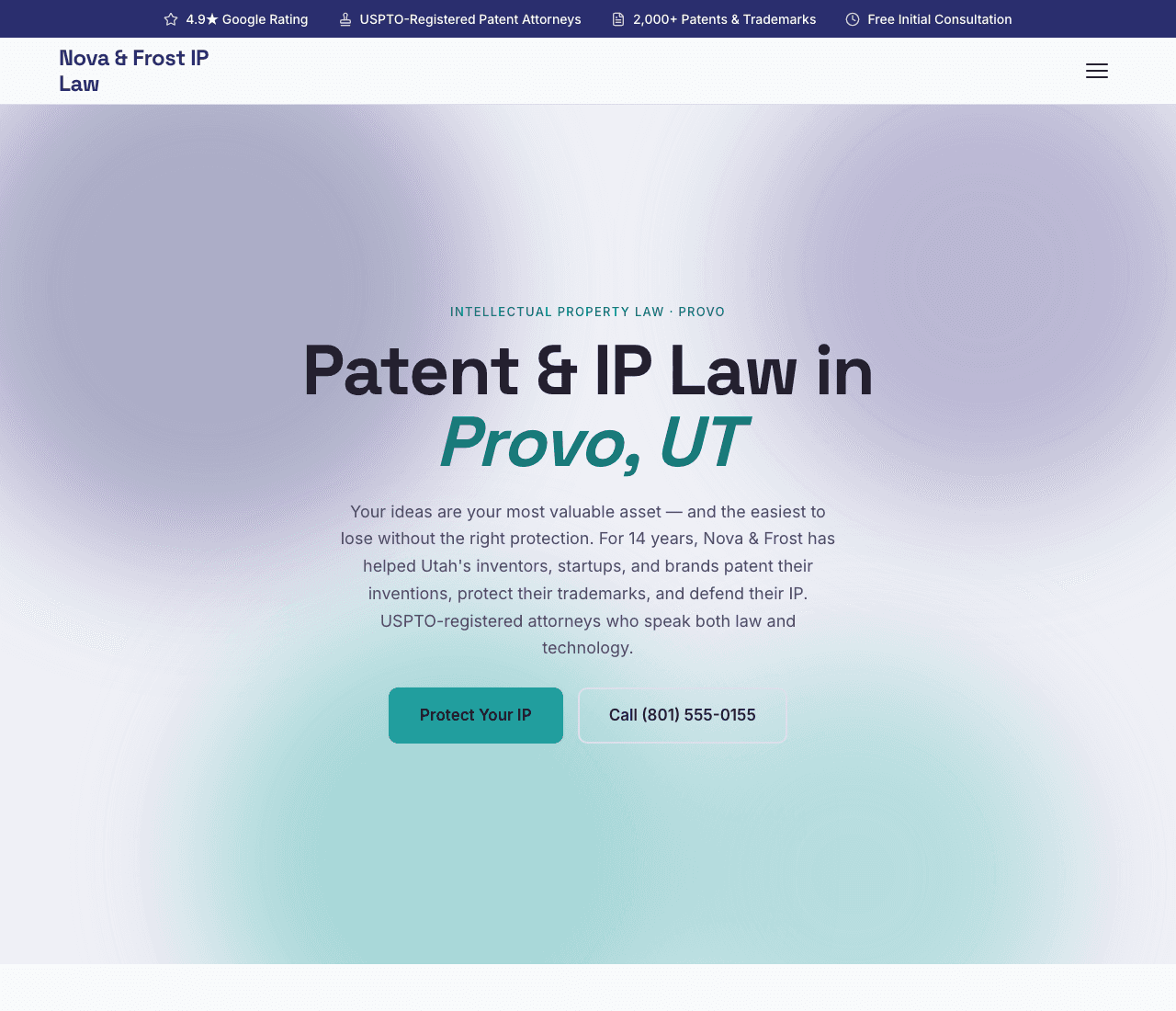Nova & Frost IP Law — IP & Patent Law website design you can build with Zarla