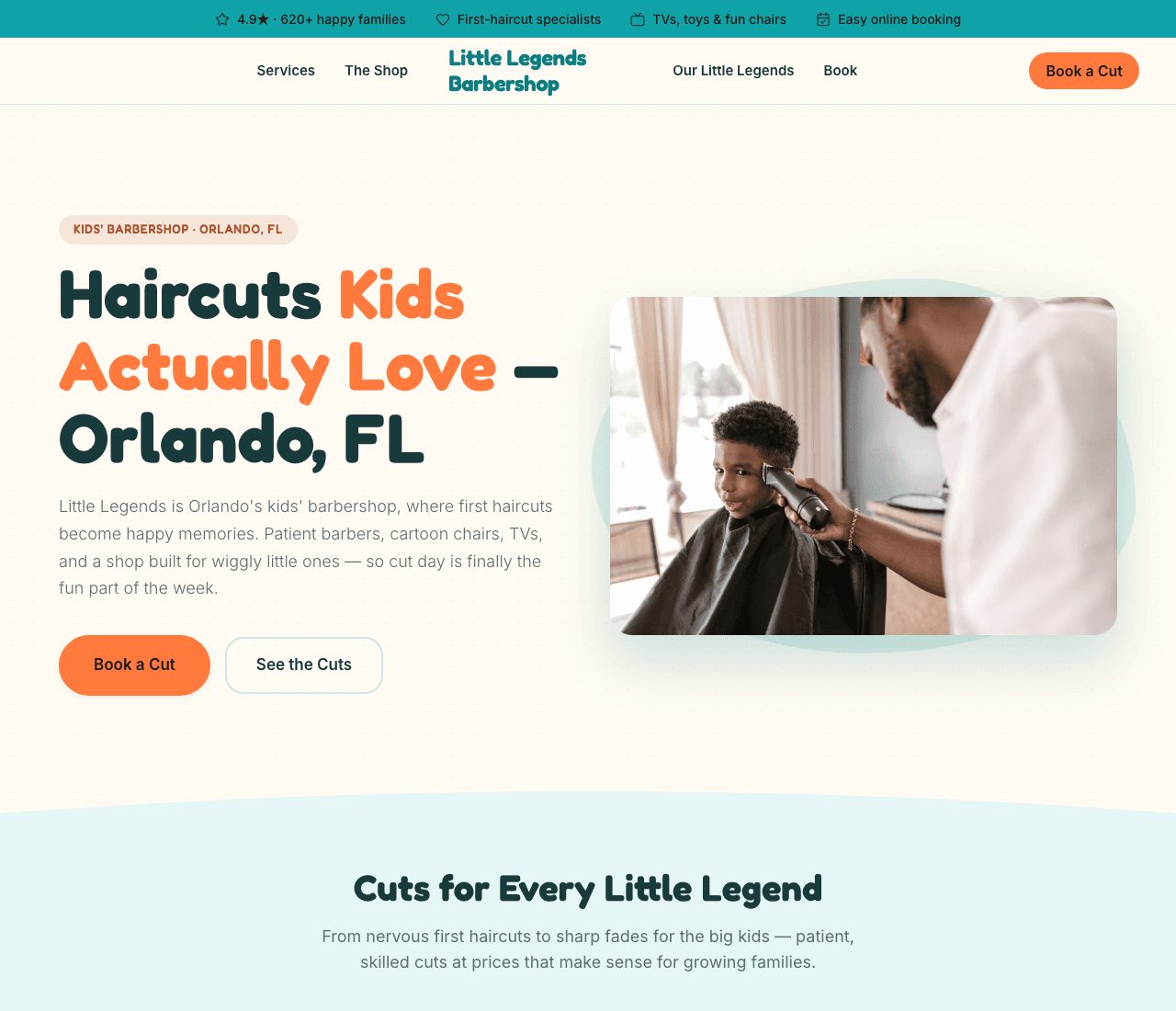 Little Legends Barbershop — Kids Barbershop website design you can build with Zarla