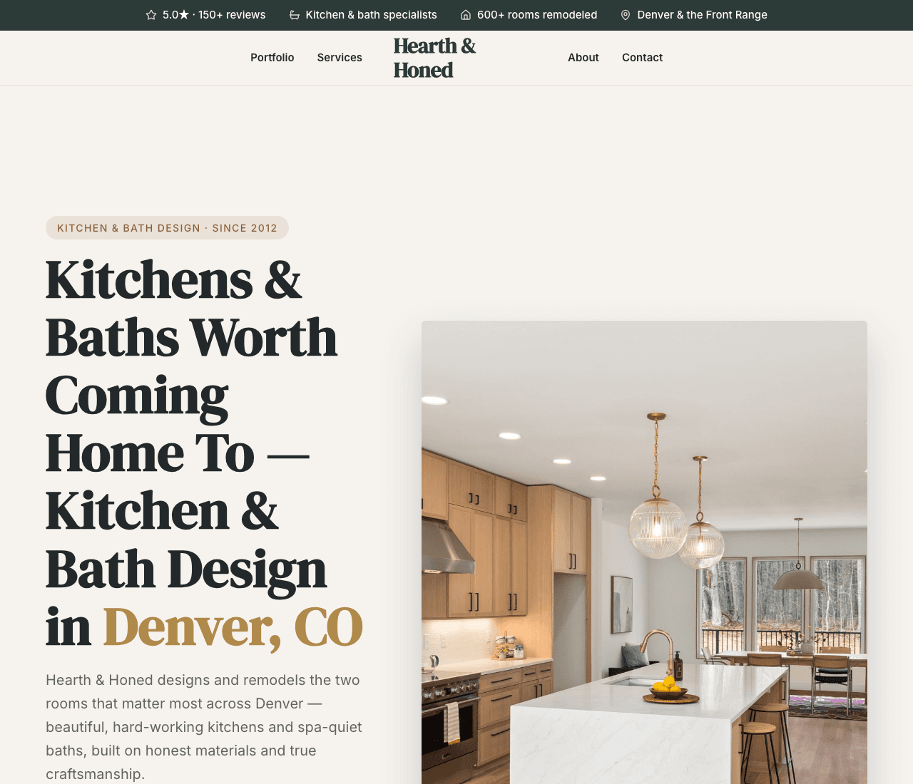 Hearth & Honed — Kitchen & Bath website design you can build with Zarla