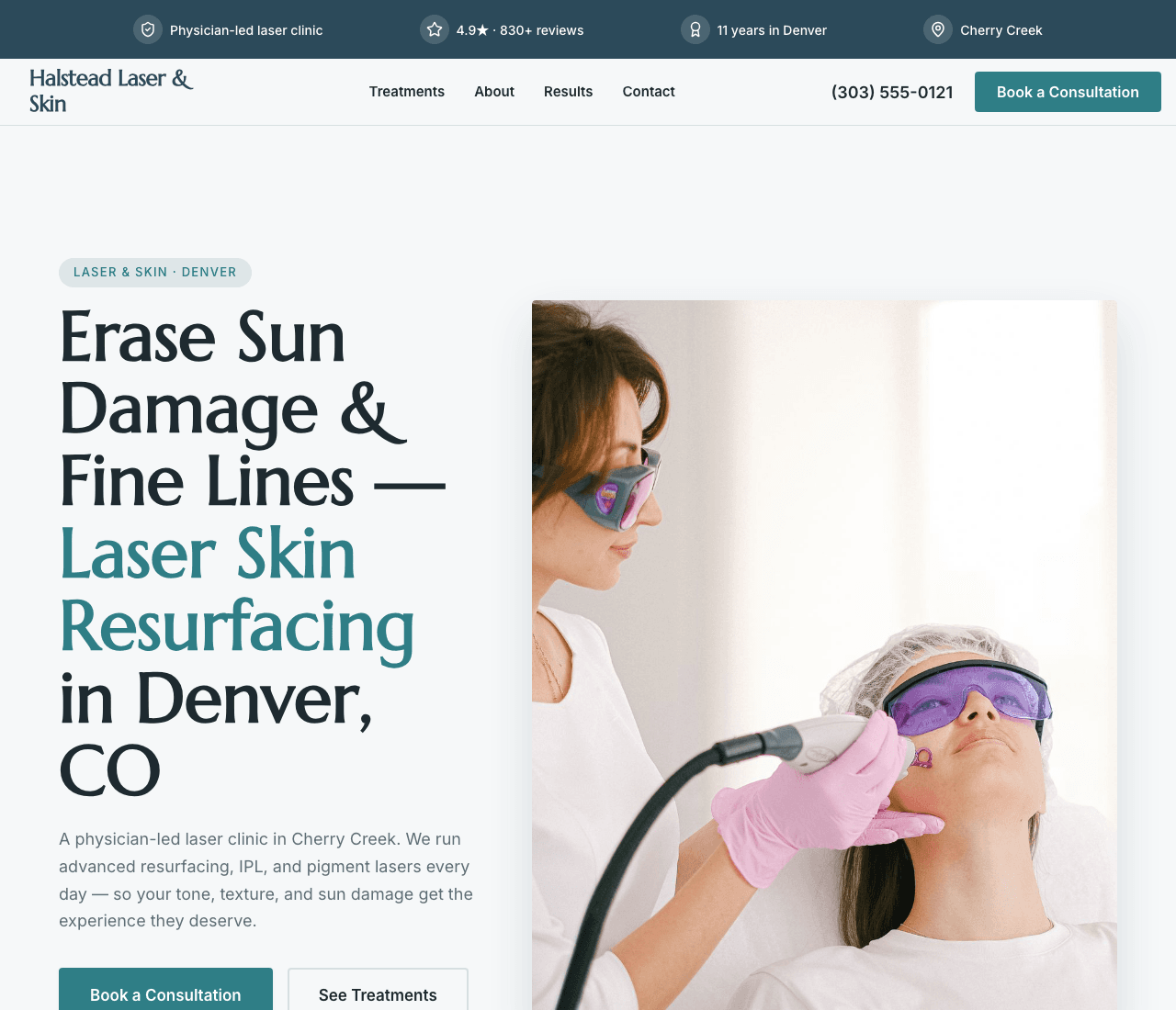 Halstead Laser & Skin — Adaptable Template website design you can build with Zarla