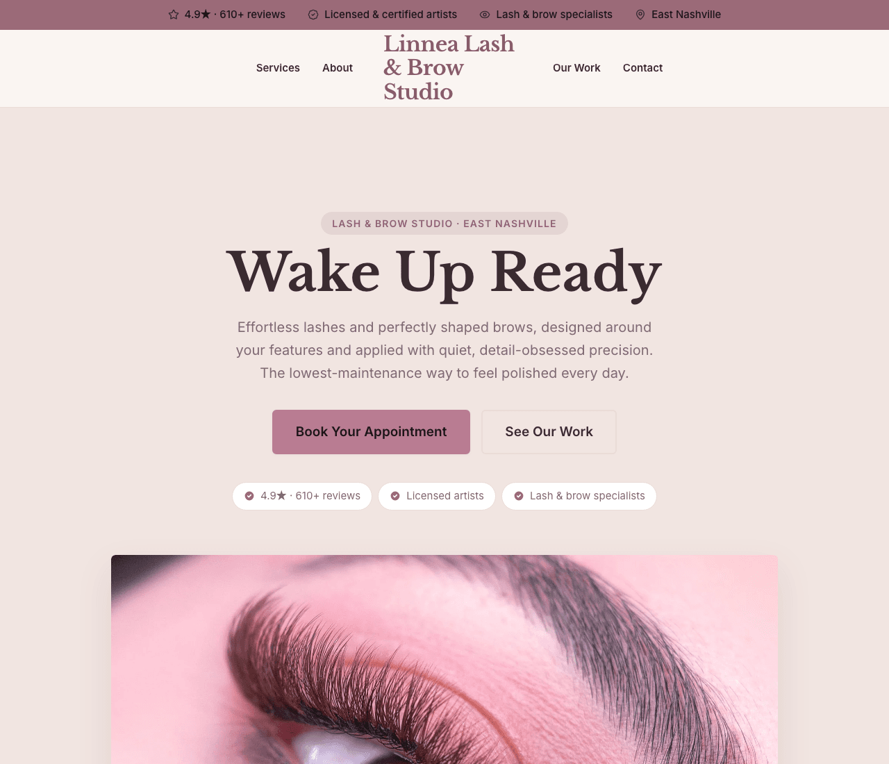 Linnea Lash & Brow Studio — Lash & Brow Studio Template website design you can build with Zarla