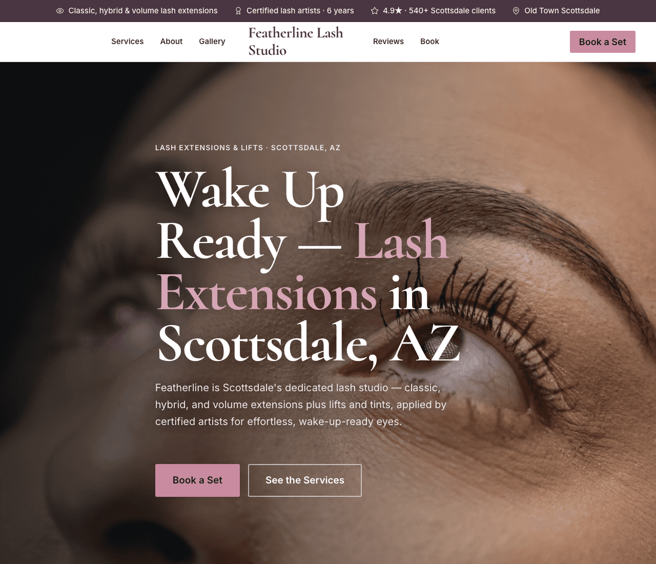 Featherline Lash Studio — Lash Studio website design you can build with Zarla