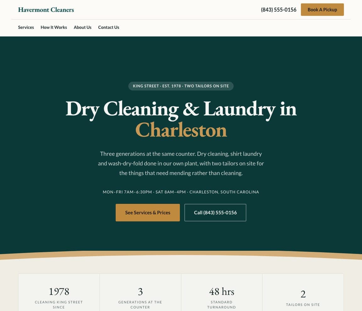 Havermont Cleaners — Dry Cleaning website design you can build with Zarla