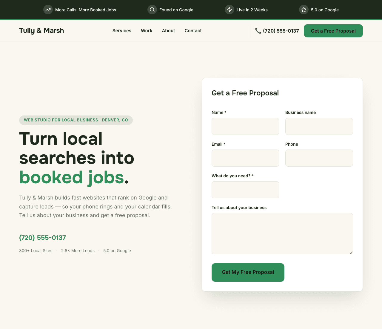 Tully & Marsh — Lead-Gen Studio Template website design you can build with Zarla