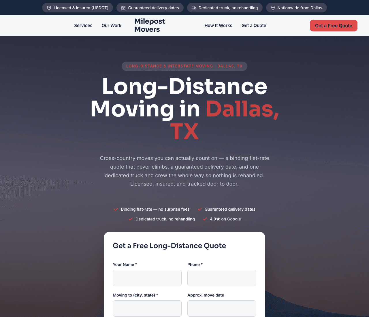Milepost Movers — Long-Distance Movers Template website design you can build with Zarla