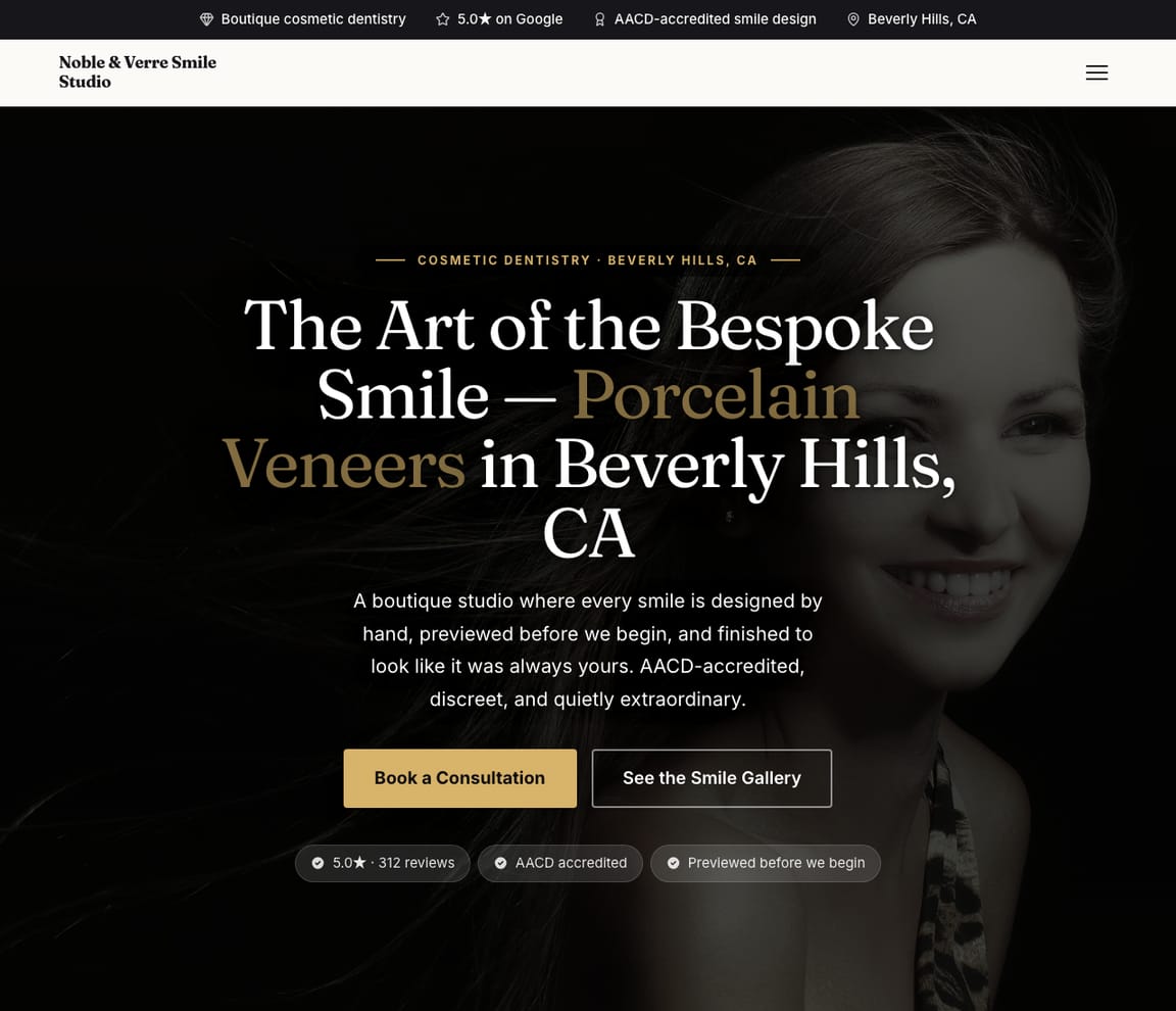 Noble & Verre Smile Studio — Cosmetic Dentist website design you can build with Zarla