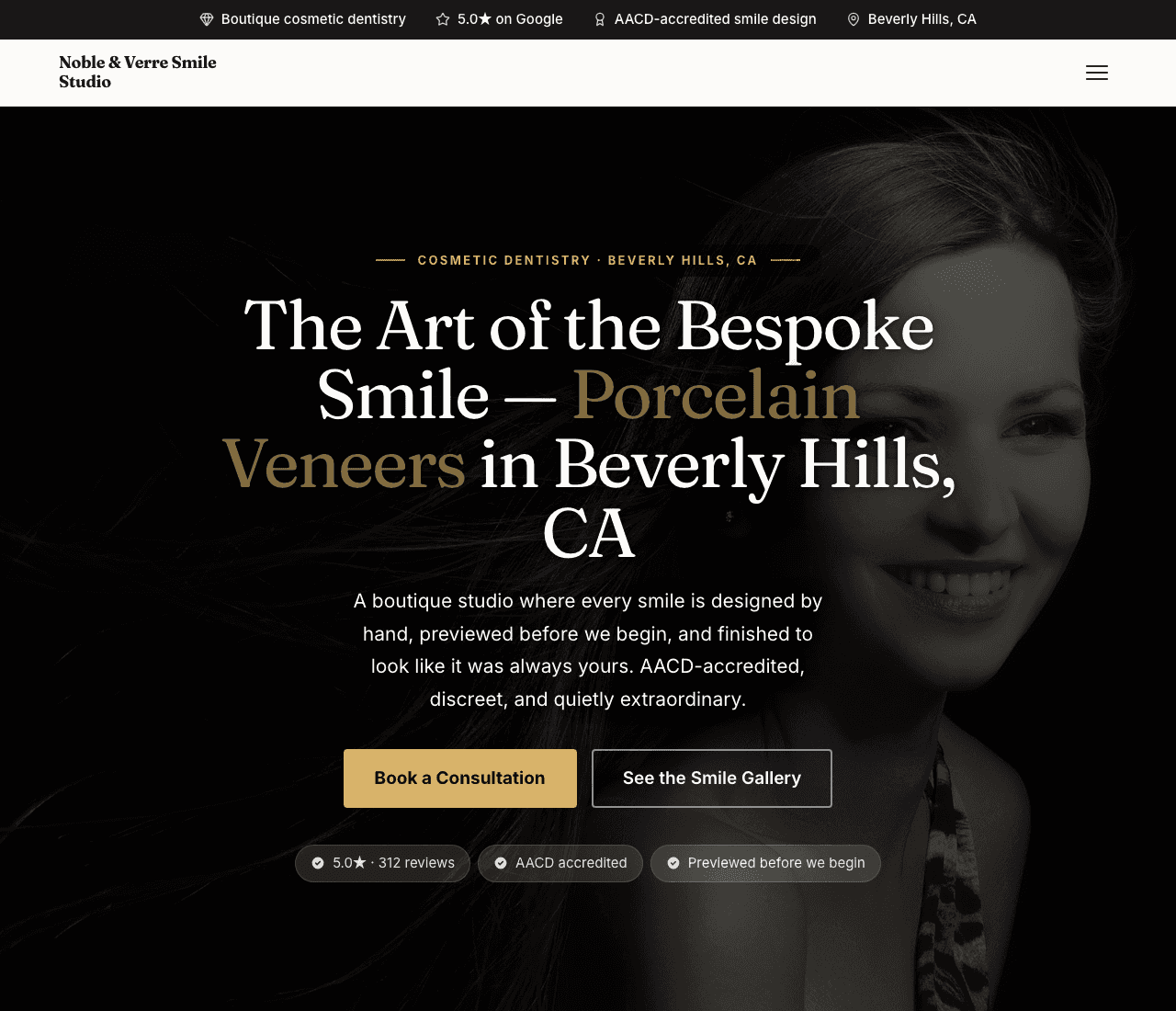 Noble & Verre Smile Studio — Cosmetic Dentist website design you can build with Zarla