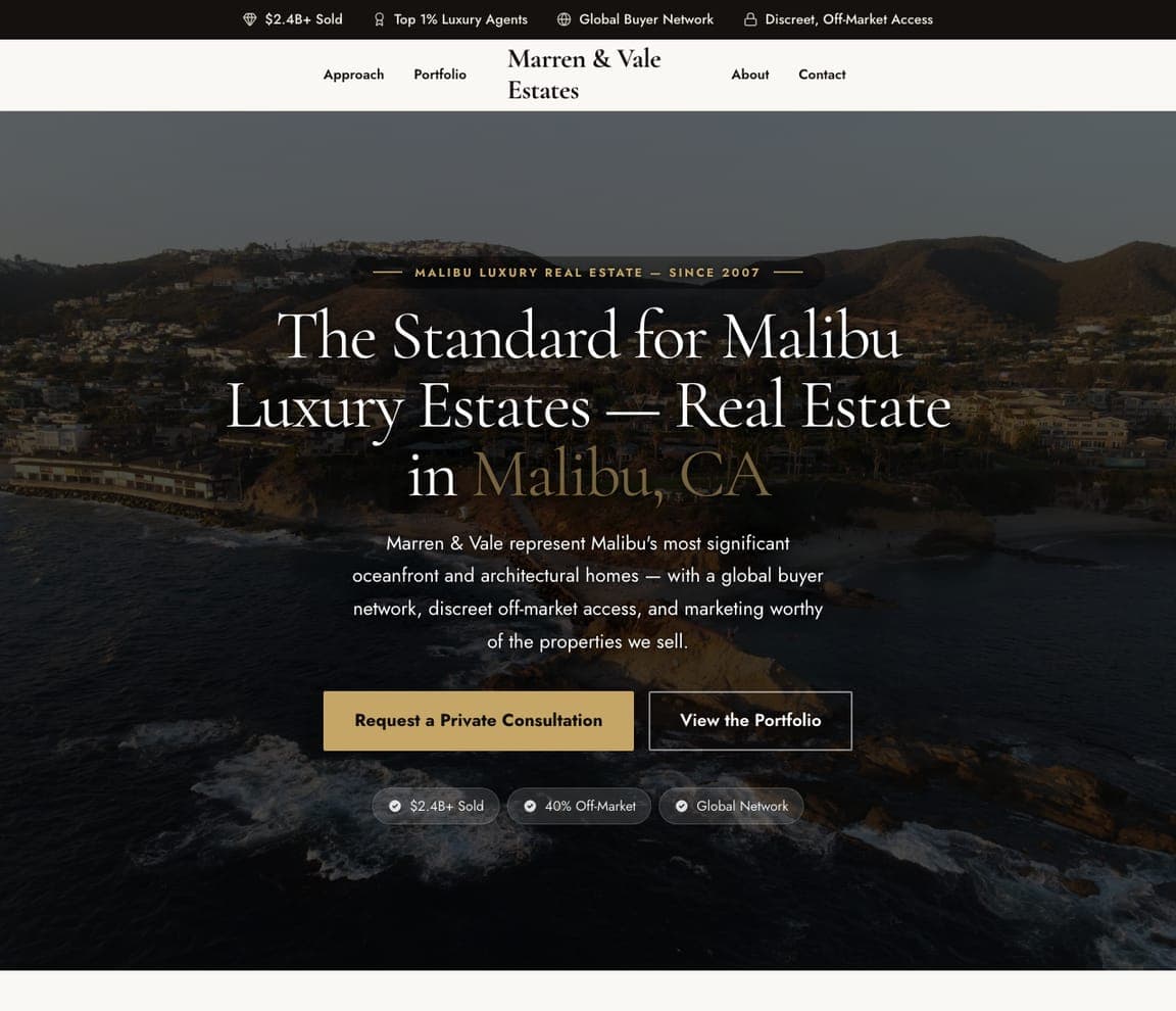 Marren & Vale Estates — Luxury Agent website design you can build with Zarla