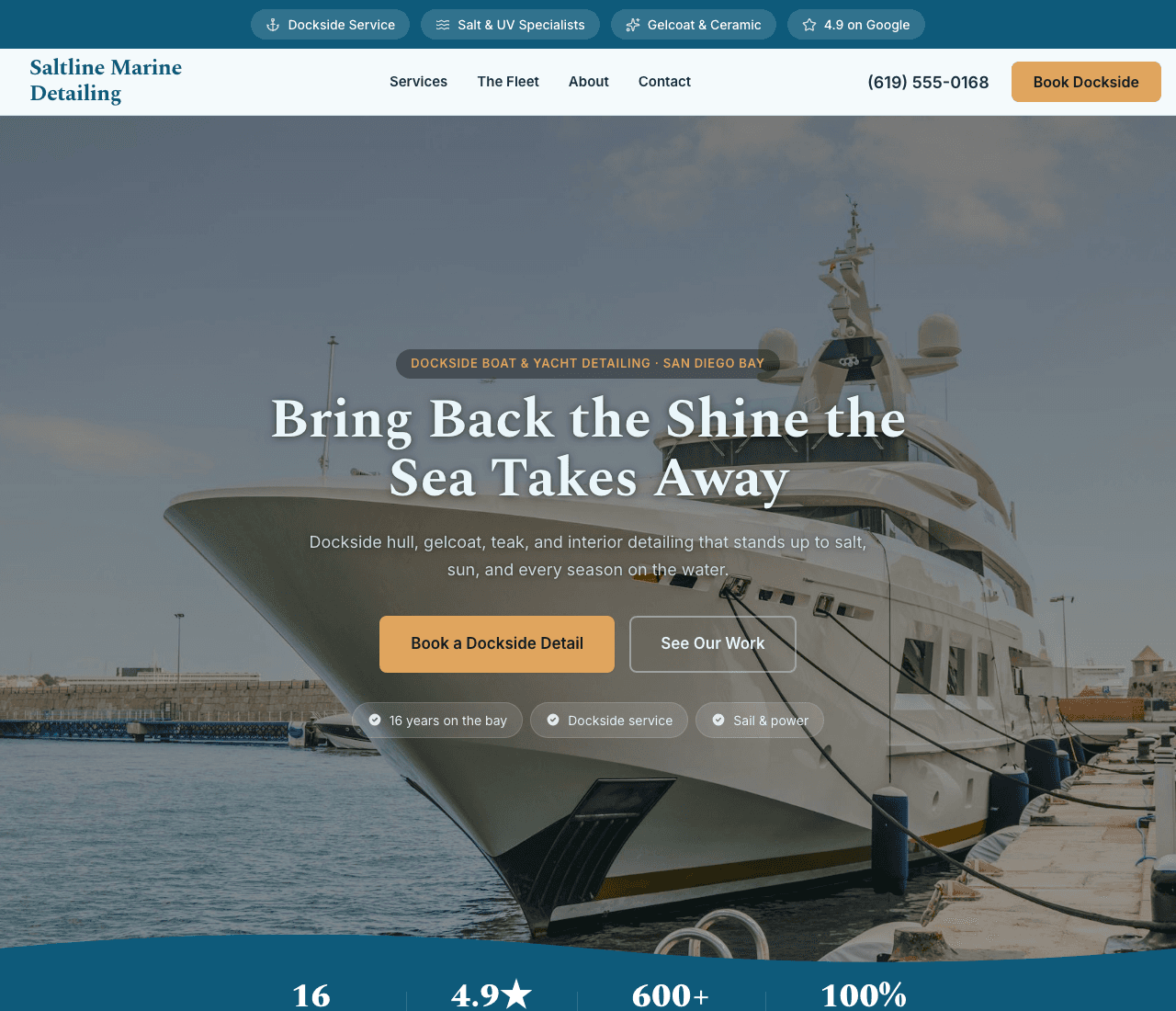 Saltline Marine Detailing — Marine & Boat website design you can build with Zarla