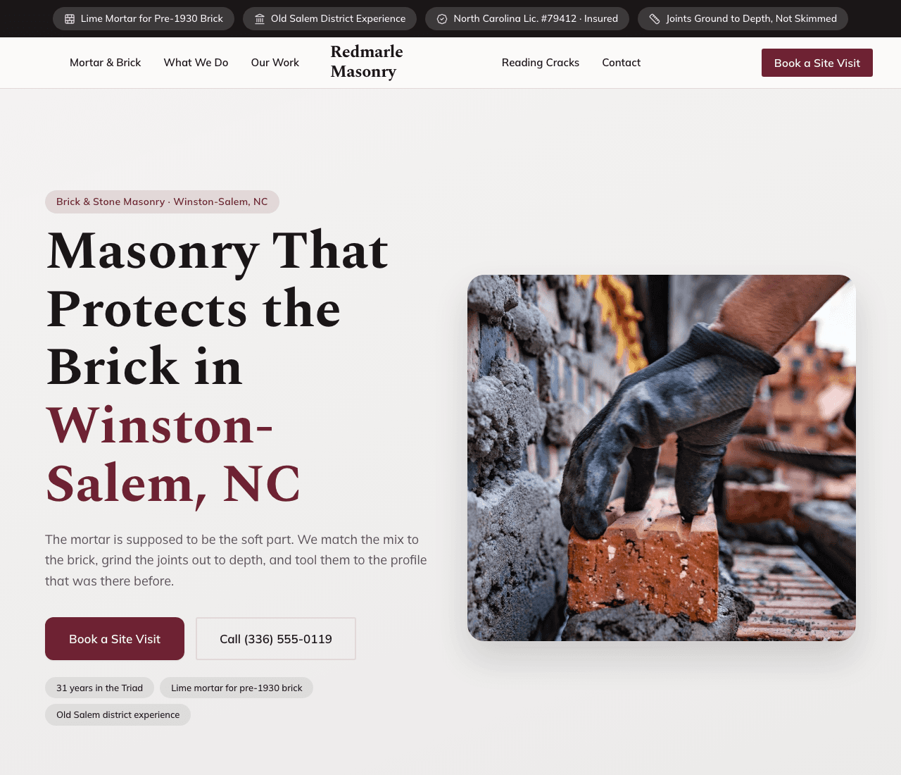 Redmarle Masonry — Brick Restoration Template website design you can build with Zarla