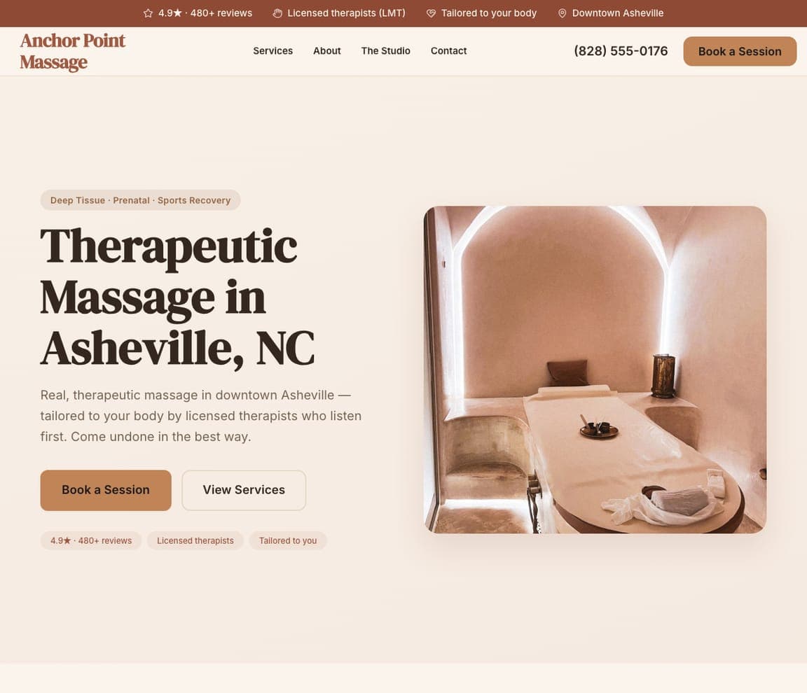 Anchor Point Massage — Massage Studio Template website design you can build with Zarla