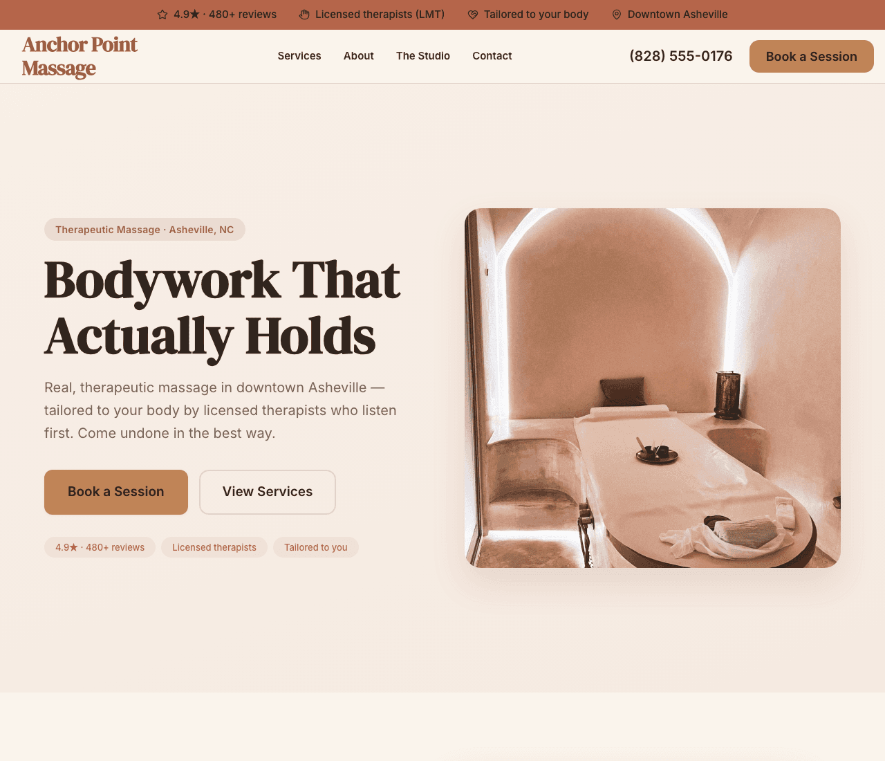 Anchor Point Massage — Massage Studio Template website design you can build with Zarla