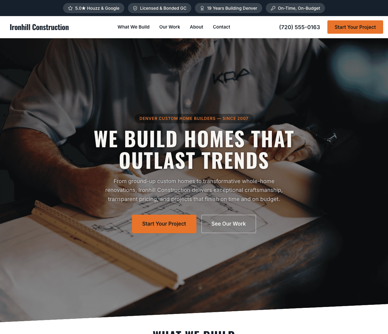 Ironhill Construction — Builder website design you can build with Zarla