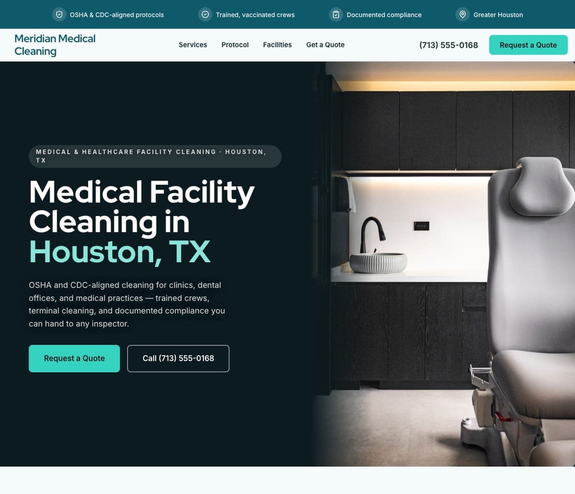 Meridian Medical Cleaning — Medical Cleaning website design you can build with Zarla