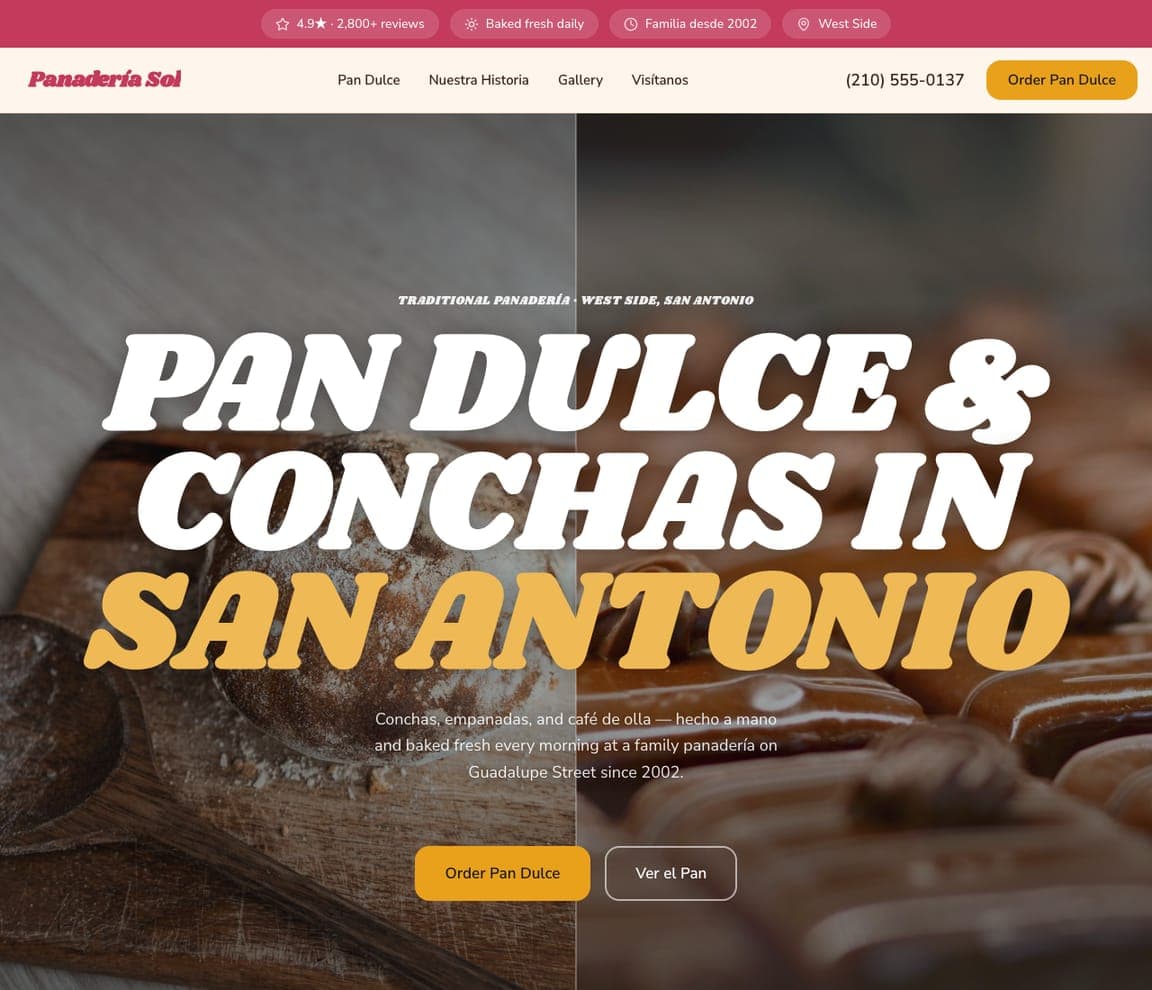 Panadería Sol — Panadería website design you can build with Zarla