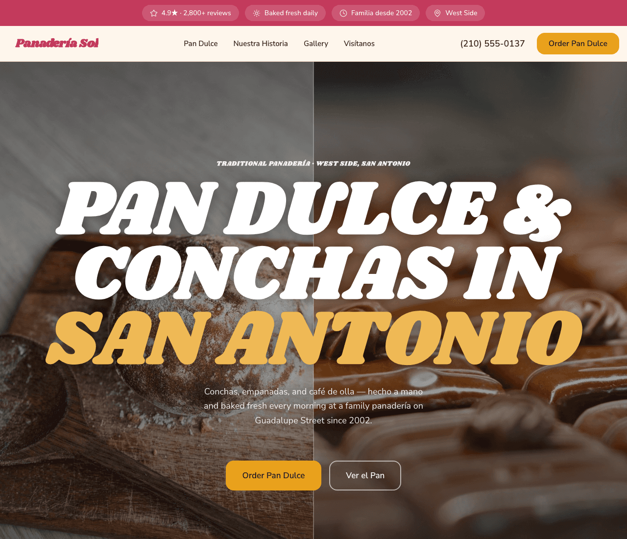 Panadería Sol — Panadería website design you can build with Zarla