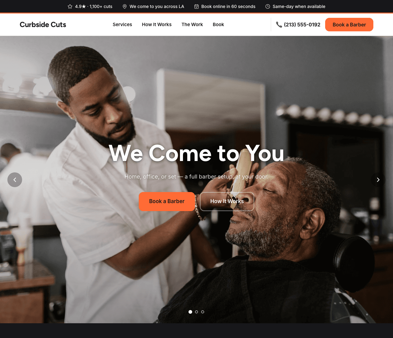 Curbside Cuts — Mobile Barber website design you can build with Zarla