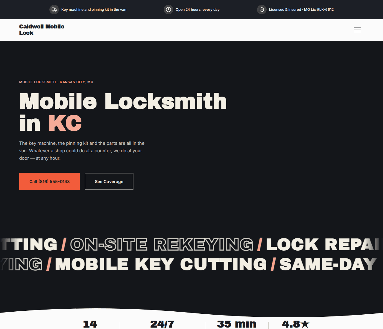 Caldwell Mobile Lock — Van-Based Service Template website design you can build with Zarla