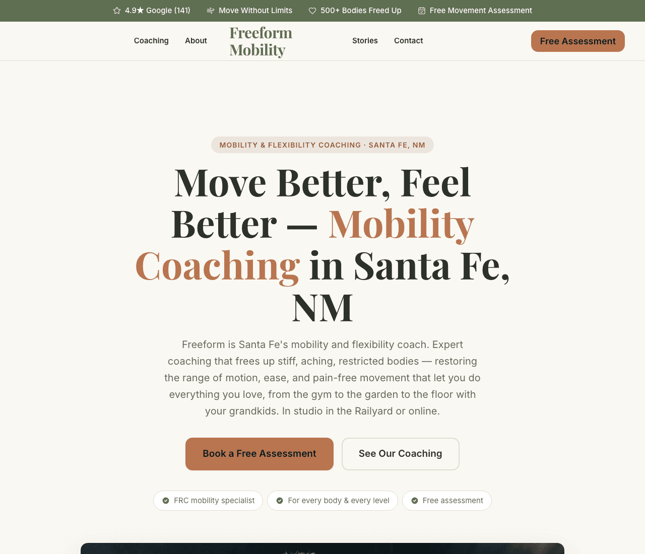 Freeform Mobility — Mobility Coaching Template website design you can build with Zarla