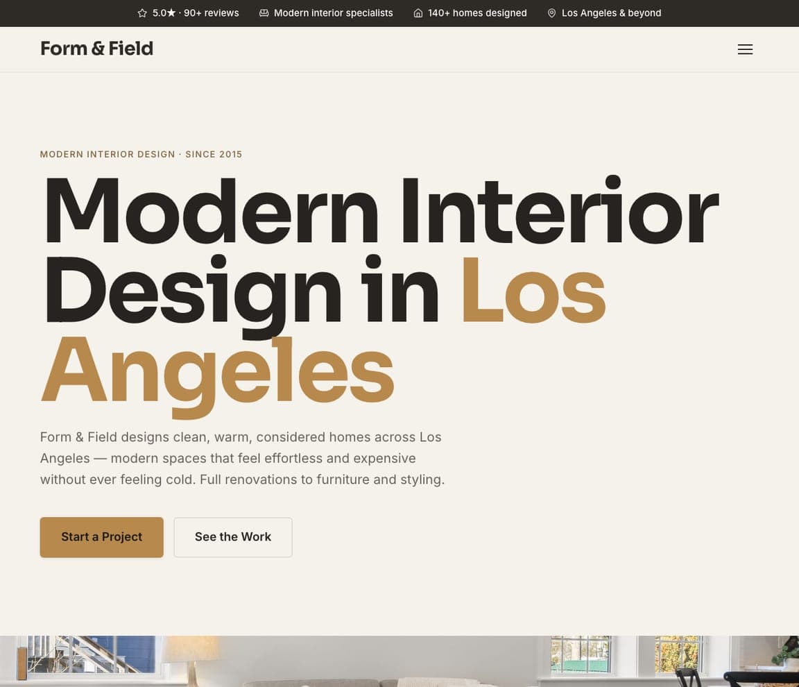 Form & Field — Modern Design website design you can build with Zarla