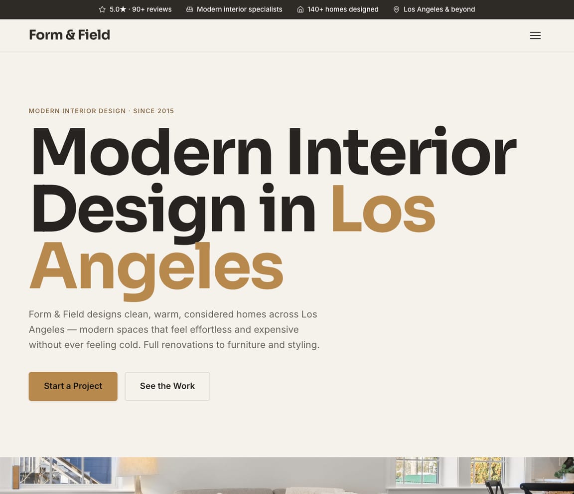 Form & Field — Modern Design website design you can build with Zarla